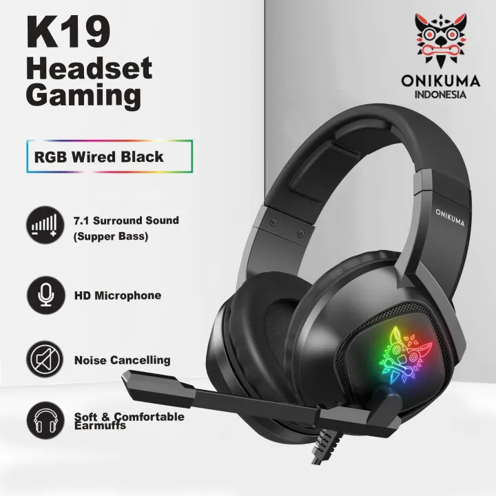 ONIKUMA K19 RGB Headphone Gaming Wired Black Original Headset Gaming