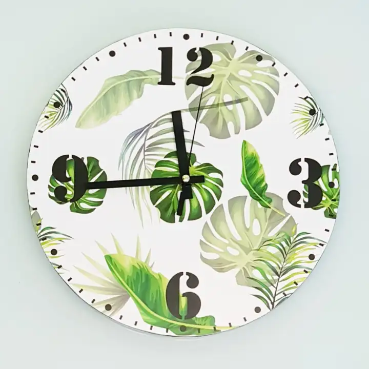 Jam Dinding Hidup Hiasan Pajangan Dekorasi Dinding Rumah Motif Daun Monstera Green Segar Tropical Lazada Indonesia