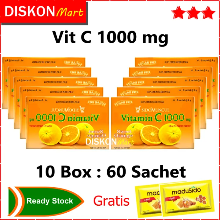 60 Sachet Vitamin C 1000mg Sidomuncul Sweet Orange Rasa Jeruk Minuman Suplemen Vitamin C Daya Tahan Tubuh Dewasa Anak Imunitas Vit C 1000 Mg Obat Fitamin Pitamin Lazada Indonesia