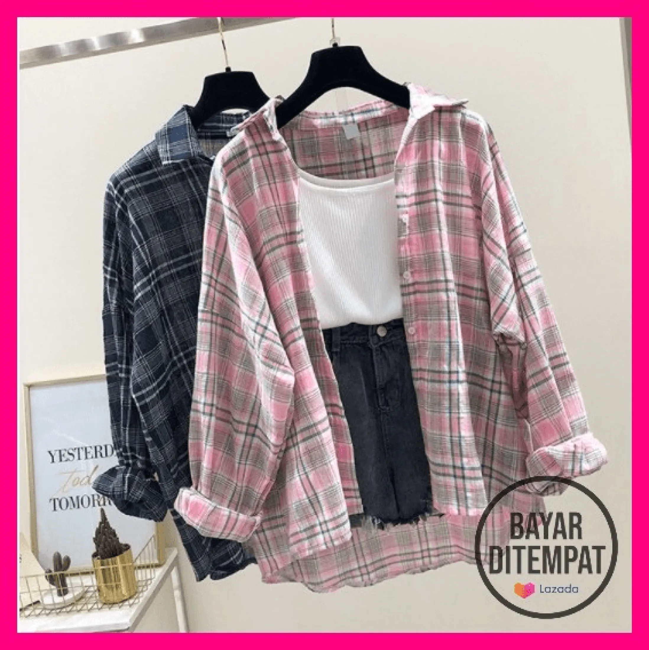 Kemeja Wanita Terbaru 2021 Kekinian Korea Baju Perempuan Gratis Ongkir Lengan Panjang Pendek Keren Pakaian Ori Branded Viral Atasan Dewasa Murah Blouse Promo Korean Style Import Model Ootd Remaja Kemeja Kotak Pastel