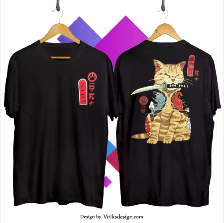 [ BAYAR DI TEMPAT . COD ] KAOSTRENDY/KAOS TERMURAH/KAOS SAMURAI LOGO KUCING  / KAOS JEPANG/KAOS KATANA NANCAP/KAOS TERMURAH/BAJU KEKINIAN/KAOS DISTRO/  