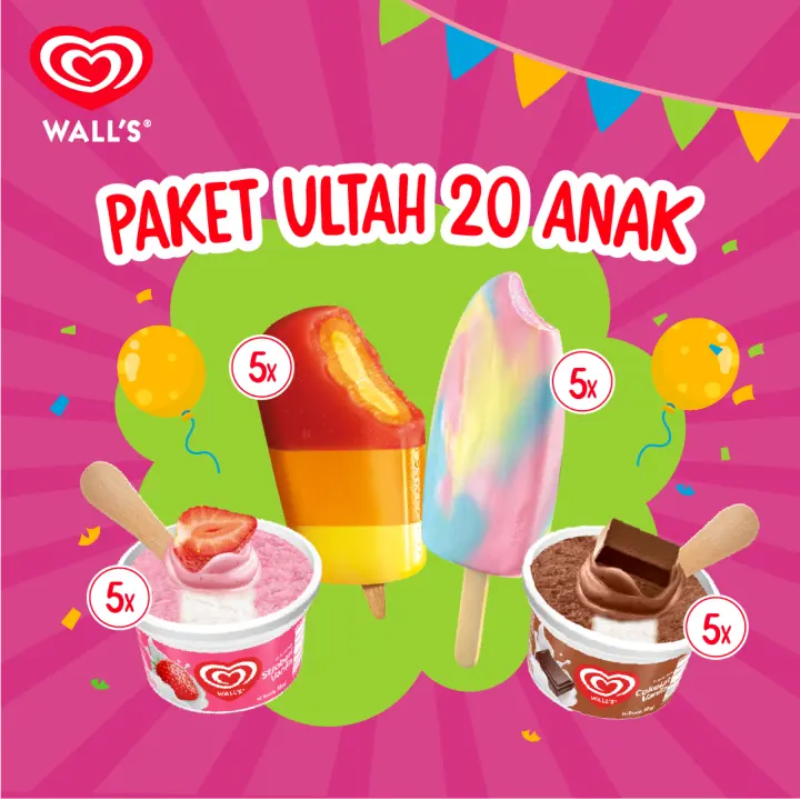 Paket Ulang Tahun 20 Anak - Es Krim / Ice Cream Wall's