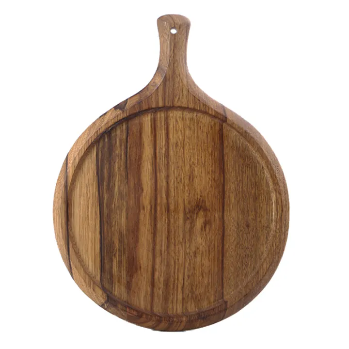 Wooden Pizza Tray Round Board, Round Pizza Board With Handle