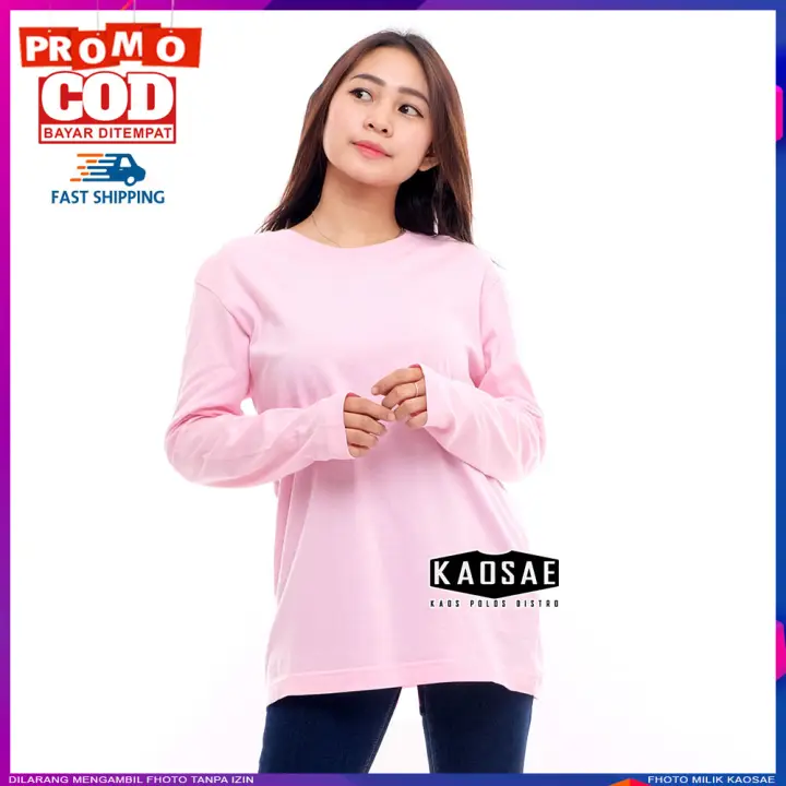 Kaos Polos Wanita Lengan Panjang Pink Rose Original Katun 30s Lazada Indonesia