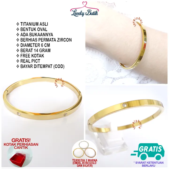 Lovelybutik Gelang Bangle Titanium Anti Karat 4mand4 Gelang Bangle Titanium Ukuran 6 Cm Warna Emas Gelang Emas Gelang Tangan Bangle Wanita Titanium Bonus Kotak Perhiasan Lazada Indonesia