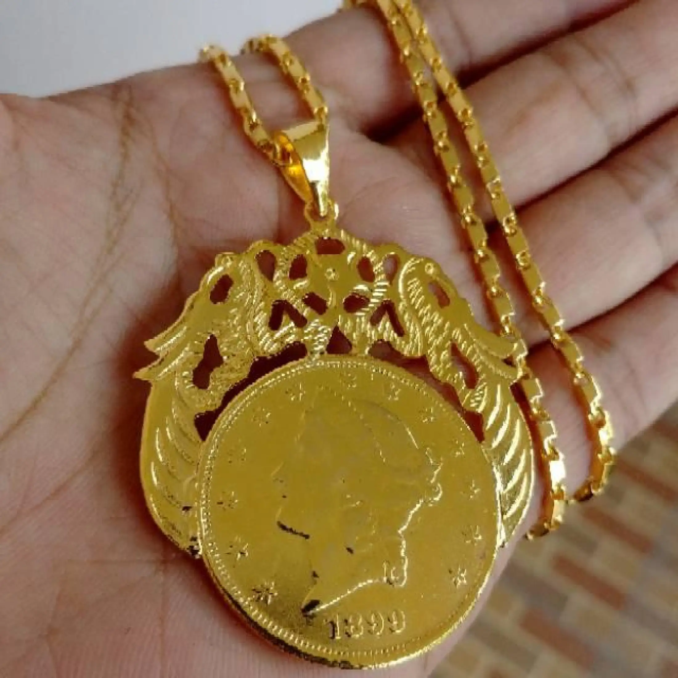 [BAYAR DITEMPAT] Kalung Set Liontin Koin Sayap Ringgit Jumbo Lapis Emas 24k  Goldplated