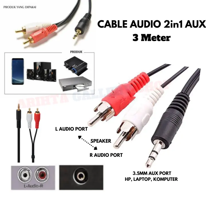 Kabel Audio Aux 2in1 Jack Audio 3 5mm Stereo Rca Male Konektor Untuk Hp Laptop Komputer Ke Speaker Panjang 3 Meter Lazada Indonesia