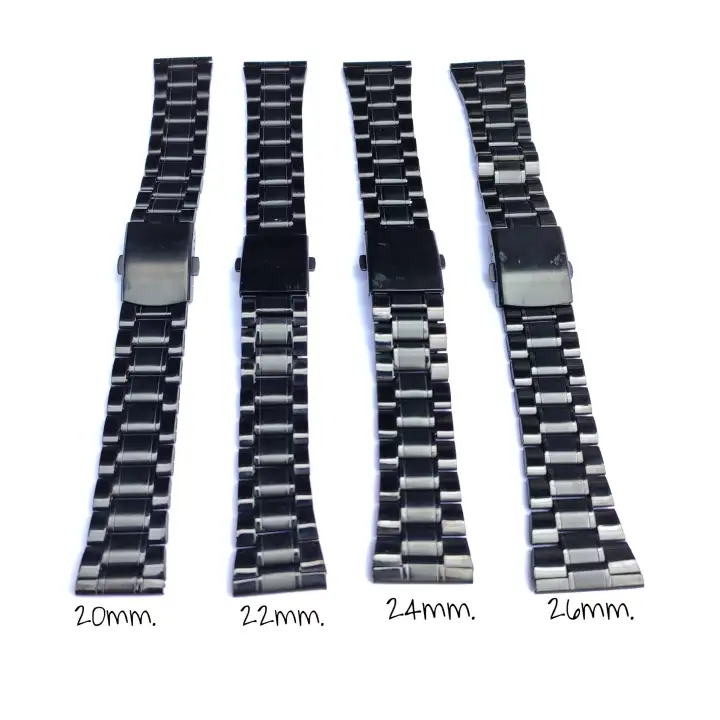 Strap Tali Jam Tangan Rante Hitam Stainless Steel Besi Lurus Lazada Indonesia