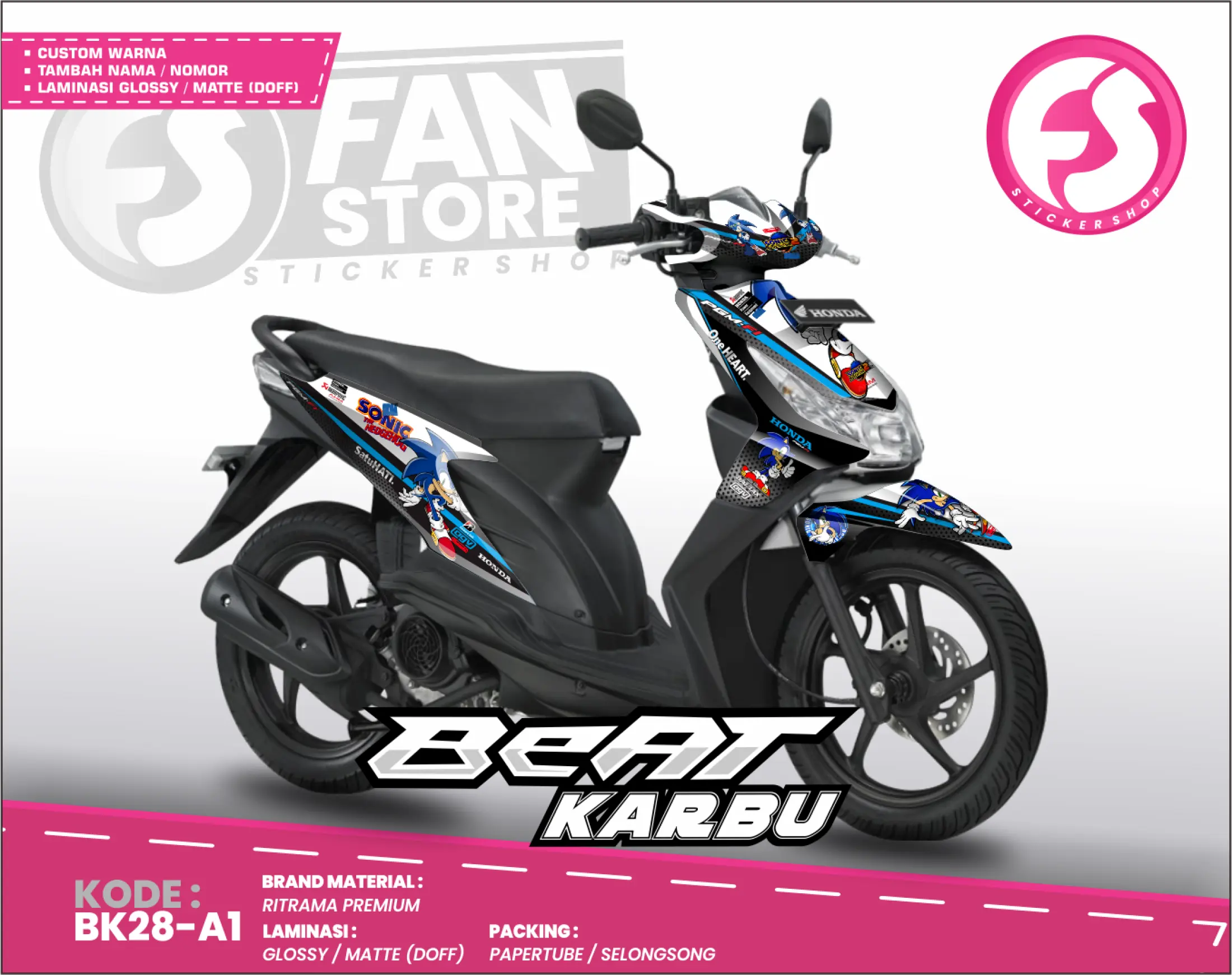 Decal Honda Beat Karbu Motif Sonic Sticker Decal Beat Karbu Decal Beat Karbu WARNA BIRU PUTIH HITAM KODE BK Lazada Indonesia