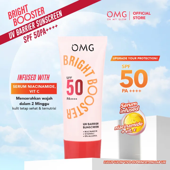 OMG UV Barrier Sunscreen SPF 50 PA++++ 25 ml - Mencerahkan dengan kandungan Serum Vit B3+C+E - Cepat Meresap - Tidak Berminyak