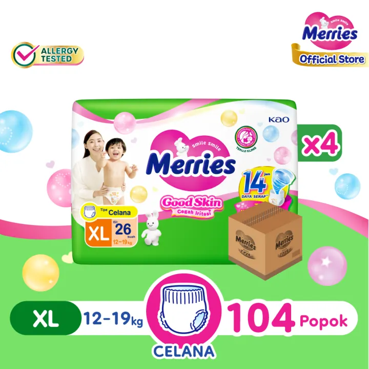 Merries Good Skin Pants Popok Perlengkapan Bayi XL26 isi 4 pcs (12-19kg) [Karton]