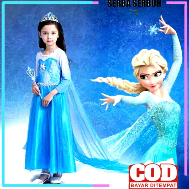 Gratis Aksesoris Frozen Gaun Frozen Anak Usia 4 9 Tahun Baju Gaun Frozen Anak Baju
