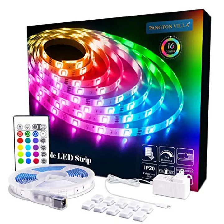 Pangton Villa LED Strip Light 16 4ft RGB 5050LEDs Colorful Flower Set with 24 Keys Remote Control and Power Sensation Lamp for Bedroom Kitchen Home Decor Lajda Indonesia