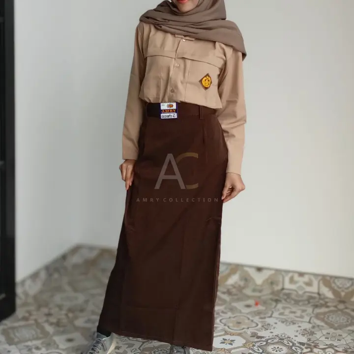 Amrycollection Rok Span Belah Belakang Coklat Gelap Kain Licin Rok Sekolah SMP SMA Dewasa Pembina Pramuka Seragam sekolah MURAH