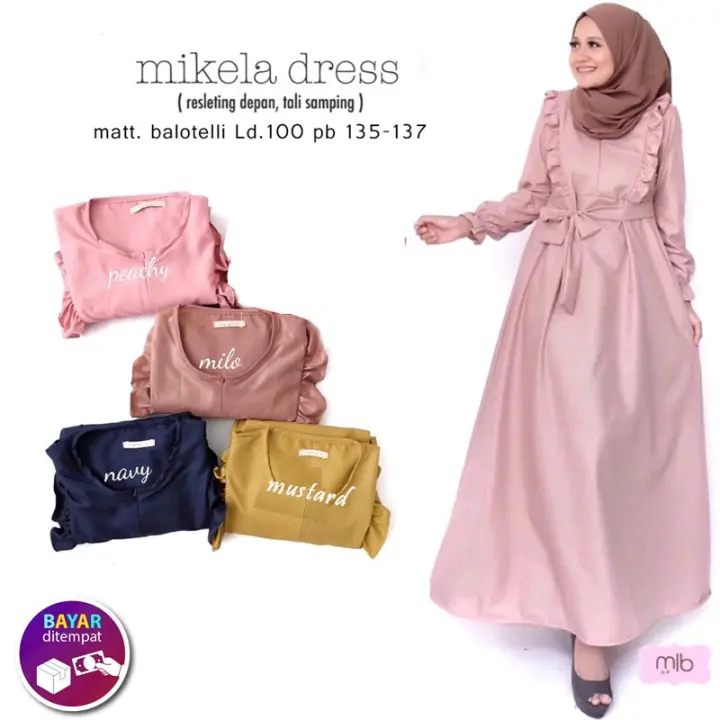 Baju Muslim Wanita Mikela Dress Big Discount Gamis Panjang Hijab Casual Pakaian Wanita Terbaru Warna Mustard Navy Pink Peach Latte Lazada Indonesia