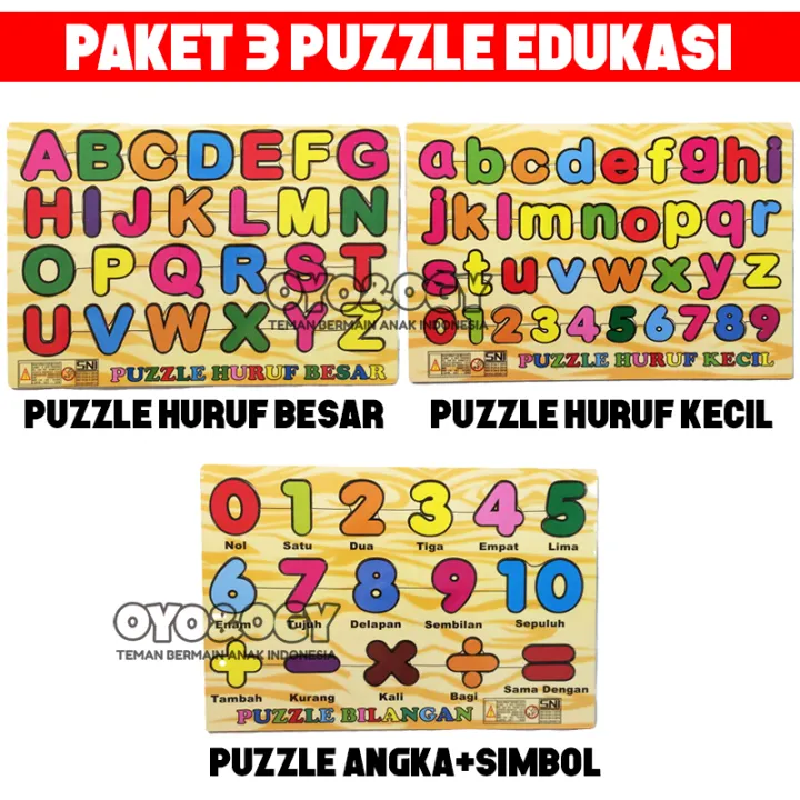 Paket Mainan Edukasi Anak Puzzle Kayu Abjad Alphabet Huruf Besar Kecil Kapital Angka Small Letter Number Abc 123 Lazada Indonesia