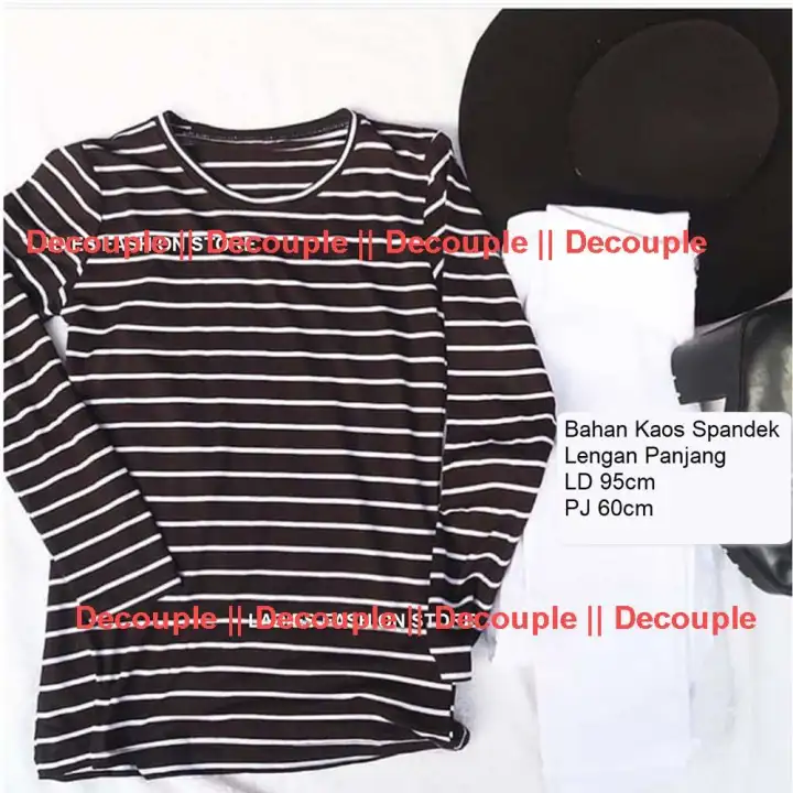 Kaos Salur Wanita Baju Muslim Lengan Panjang T Shirt Cewe Atasan Muslimah Kaos Salur Hitam Putih Lazada Indonesia
