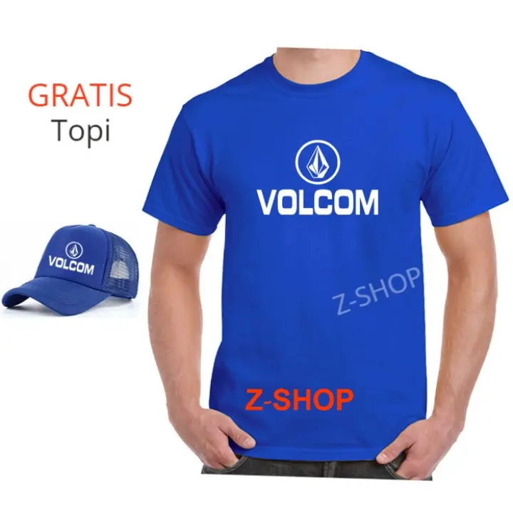 Beli Baju Dapat Topi  Kaos Distro Volcom Putih Pria Wanita Lengan 