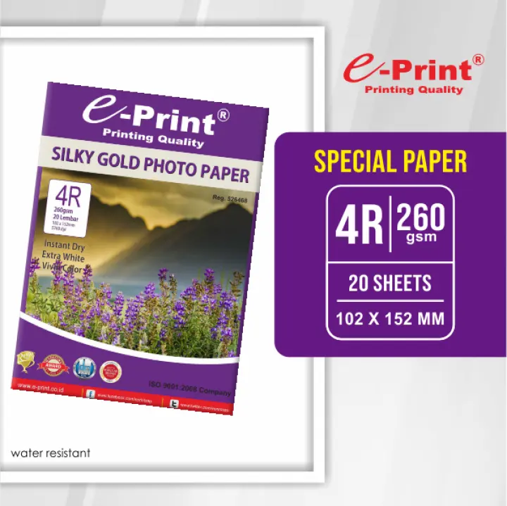 Kertas Foto Silky Gold Photo Paper ukuran 4R 260gsm 20lembar e-Print