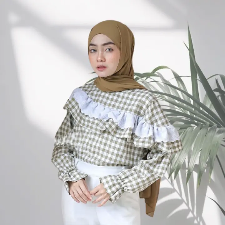 Trend Atasan Baju Wanita Ruffle Lengan Panjang Lazada Indonesia