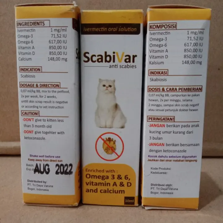Scabivar Anti Scabies Untuk Kucing 10Ml Invermectin Oral Solution 