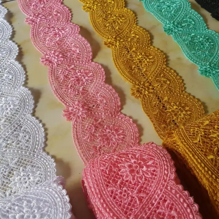 Renda Bordir Roll Motif Bunga Gelombang Lebar 8 Cm Panjang 4 5 Meter Lazada Indonesia
