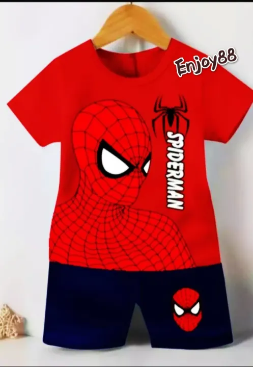 Setelan Pendek Superhero Kaos Anak Laki Cowok Celana Pendek Spiderman Stelan Superhero Spider Man Lazada Indonesia