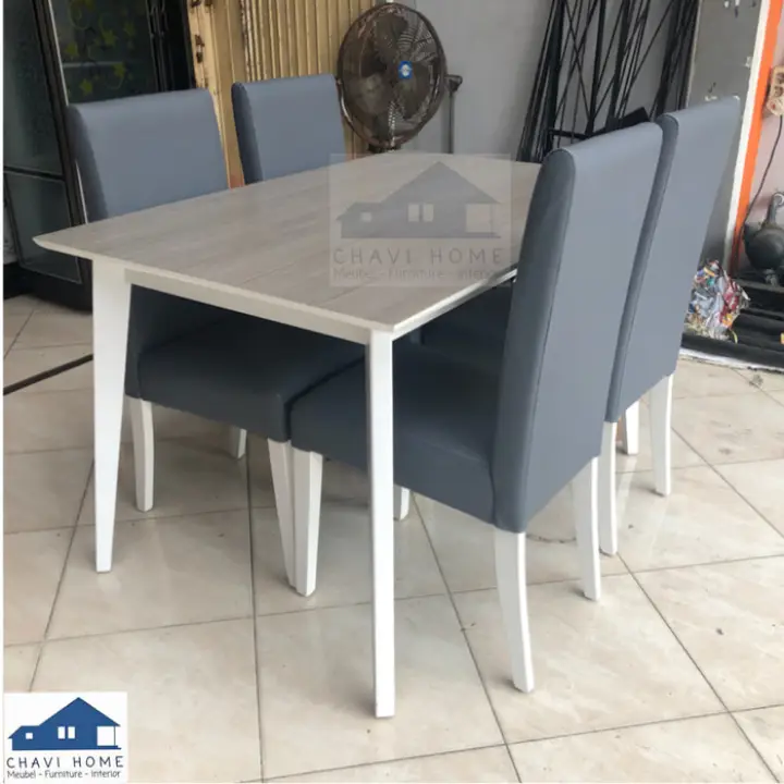 Set Meja Makan Minimalis Putih Gray Dengan 4 Kursi Kayu Mdf Lazada Indonesia
