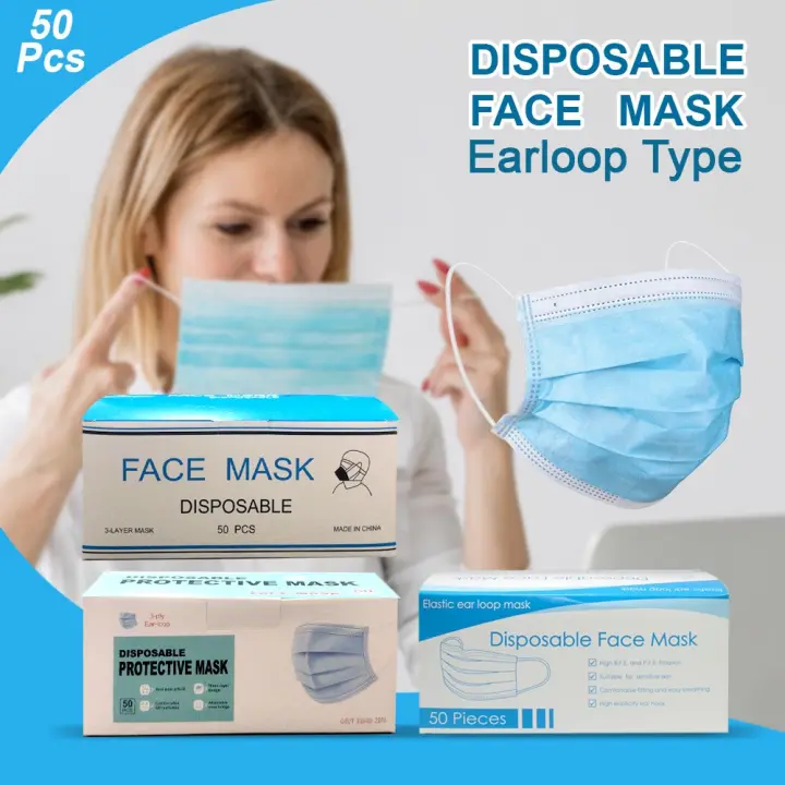 Luckystore Masker Mulut Wajah 3ply 50pcs Disposable Earloop Surgical Masker Medis 1 Box Isi 50 Pcs Masker Kesehatan 3 Ply Anti Debu Anti Virus Ada Izin Bnpb Ya Lazada Indonesia