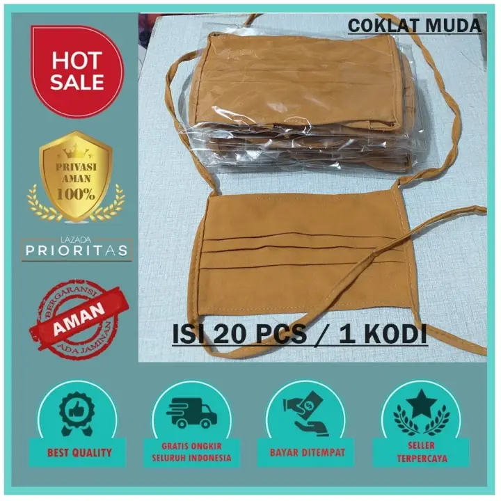 Masker Kain 20 Pcs Bahan Halus Dan Lembut Tebal Warna Coklat Muda 1 Kodi Lazada Indonesia