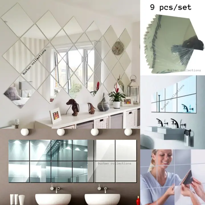 9 Pcs Set Cermin Kaca Kotak Square Mirror Dekorasi Dinding Sticker Kaca Sticker Cermin Murah Hiasan Lazada Indonesia