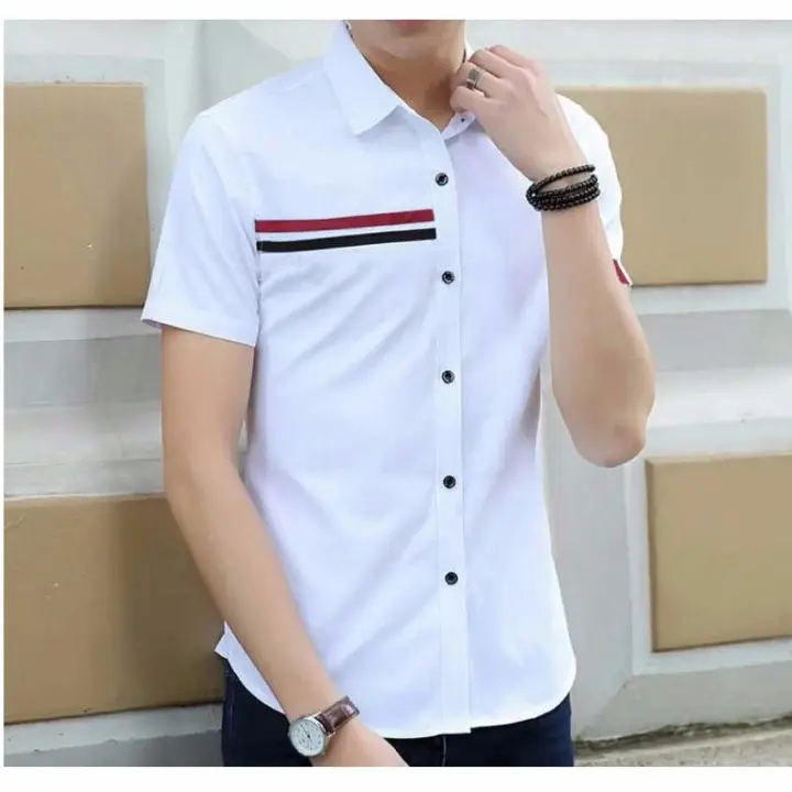 Bos Baju Kemeja Pria Lengan Pendek Mike Tersedia Warna Putih Marun Hitam Navy Lazada Indonesia