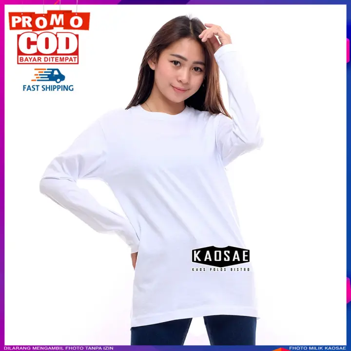 Kaos Polos Wanita Lengan Panjang Putih Original Katun 30s