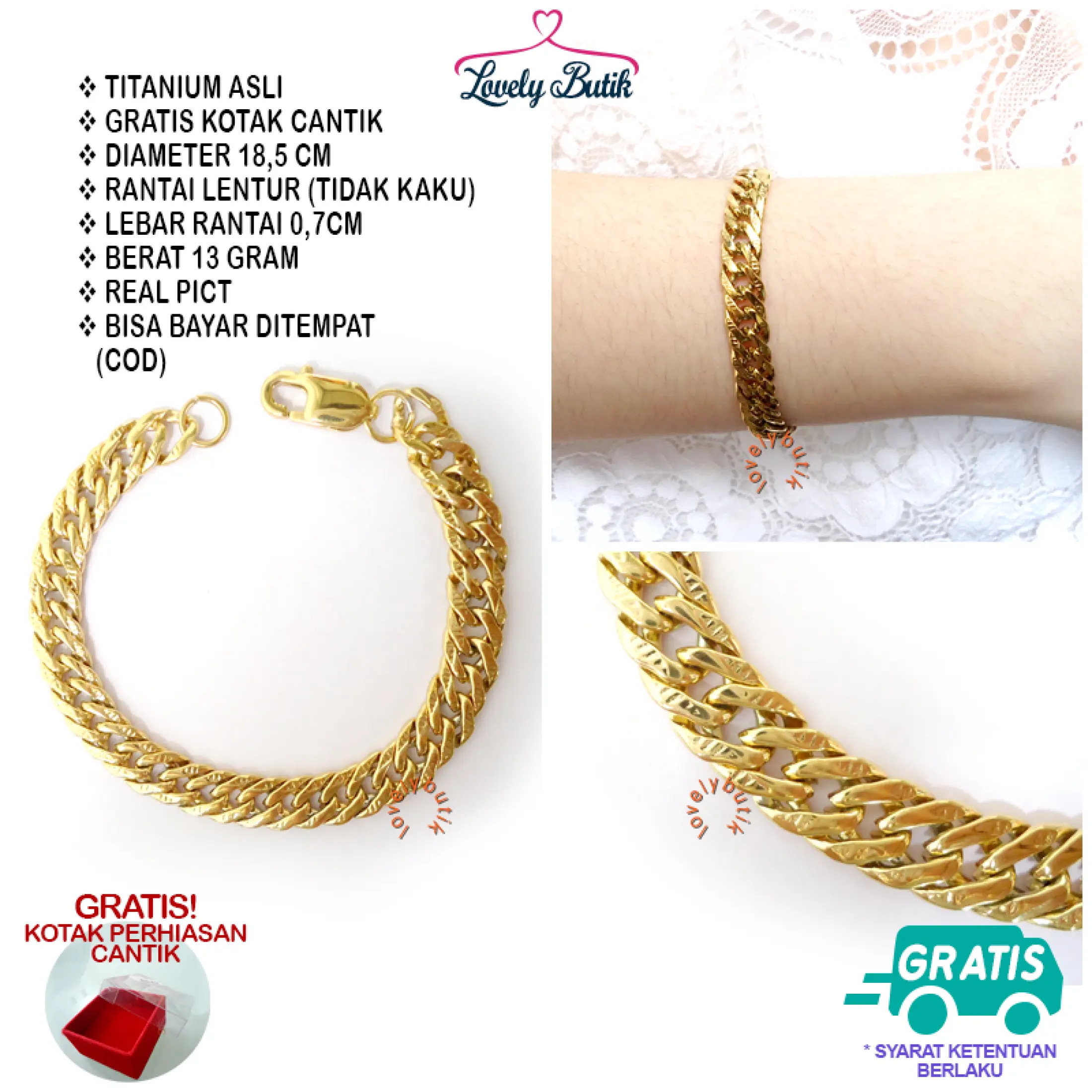 Lovelybutik Gelang Emas Rosegold Silver Perak Sisik Naga Perhiasan Titanium Anti Karat 4nit4 Gelang Rantai Wanita Titanium Panjang Rantai 18 Cm Bonus Kotak Perhiasan Lazada Indonesia
