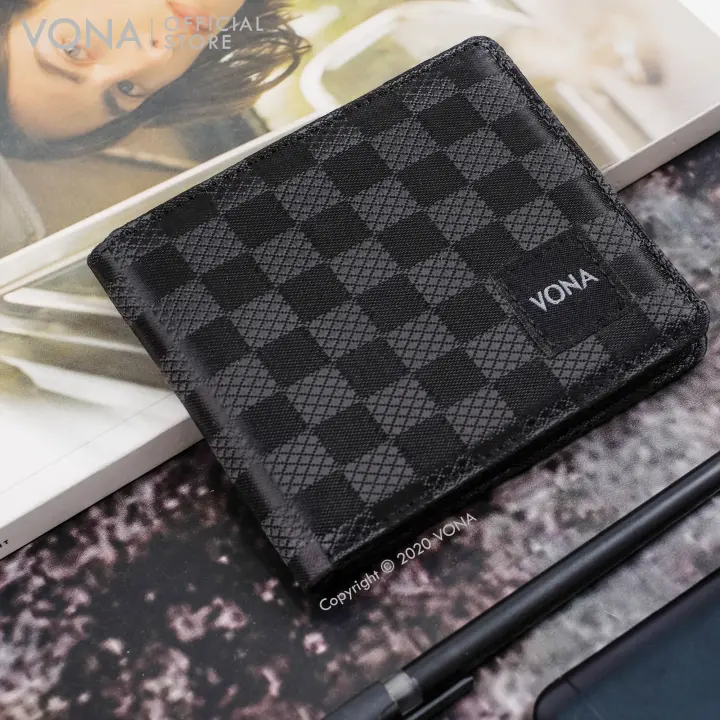 Vona Dompet Pria Kulit Nylon Waterproof Motif Kotak Kotak Dompet Kartu Keren Anti Air Hitam Phantom Lazada Indonesia