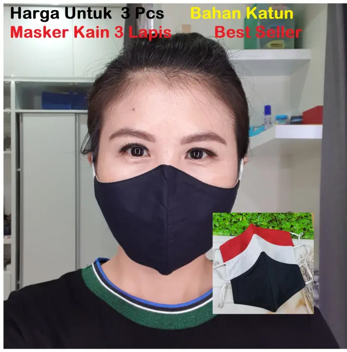 3 Pcs Masker Kain Penutup Mulut Dan Hidung Tiga Lapis Kain Lazada Indonesia