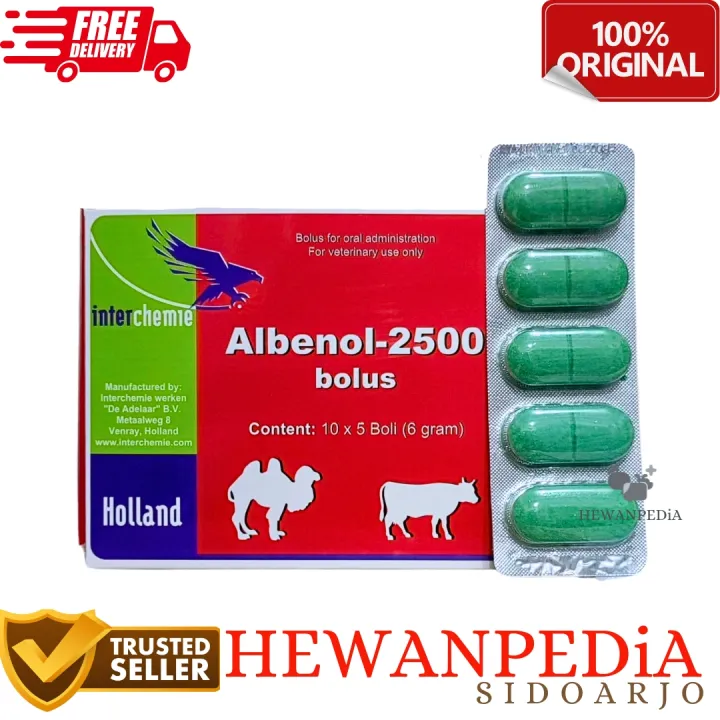 ALBENOL 2500 1 BOLUS - Obat Cacing Sapi Kambing Domba Babi Ternak Albenol Bolus