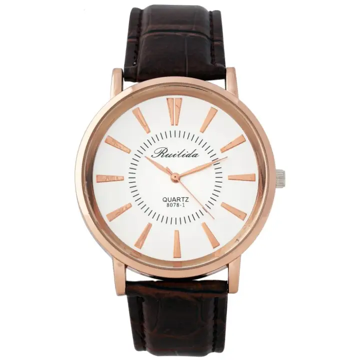 Ruilida 1674 Jam Tangan Pria Tali Kulit Coklat Rosegold Lazada Indonesia