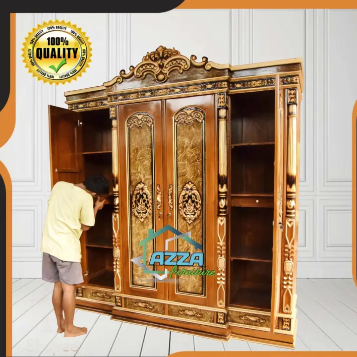 Lemari Baju 4 Pintu Furniture Kamar Tidur Kayu Jati Almari Pakaian Mebel Jepara Terbaru Lazada Indonesia