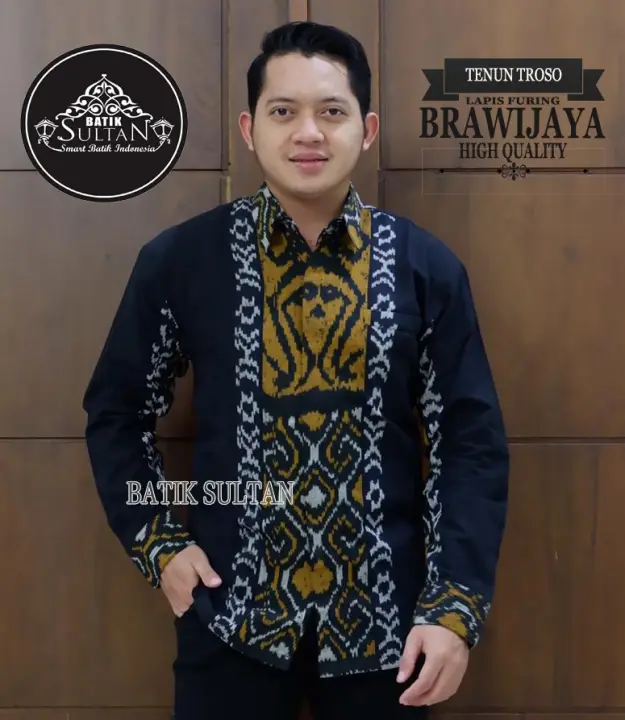 Brawijaya Kemeja Tenun Pria Kemeja Pria Lengan Panjang Pakaian Tradisional Pria Kemeja Tenun Troso Lapis Furing