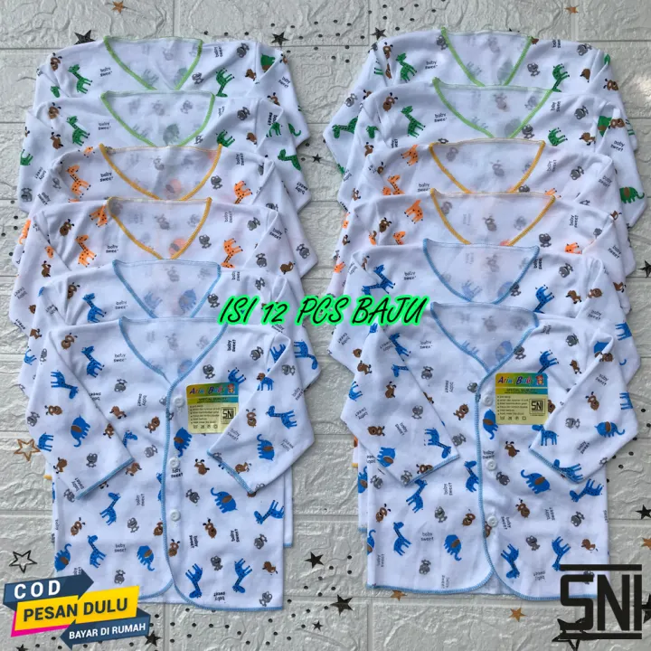 12 Pcs 6 Pcs Baju Bayi Baru Lahir Lengan Panjang Full Motif Lucu Newborn Sukmastore Lazada Indonesia