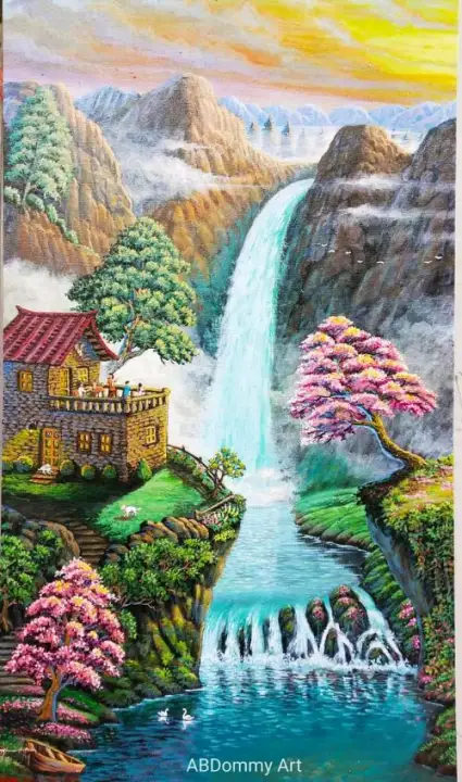Lukisan Cetaj Pemandangan Air Terjun Indah Plus Bingkai Lazada Indonesia