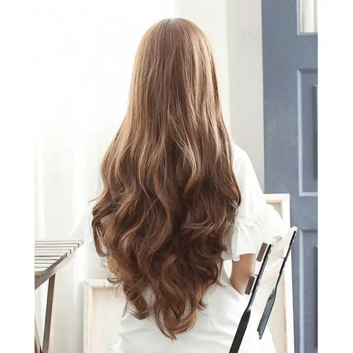 Cod Fynha Wig Rambut Palsu Model Wavy 65cm Hair Clip Gelombang Ikal Blonde Curly Hairclip Rambut