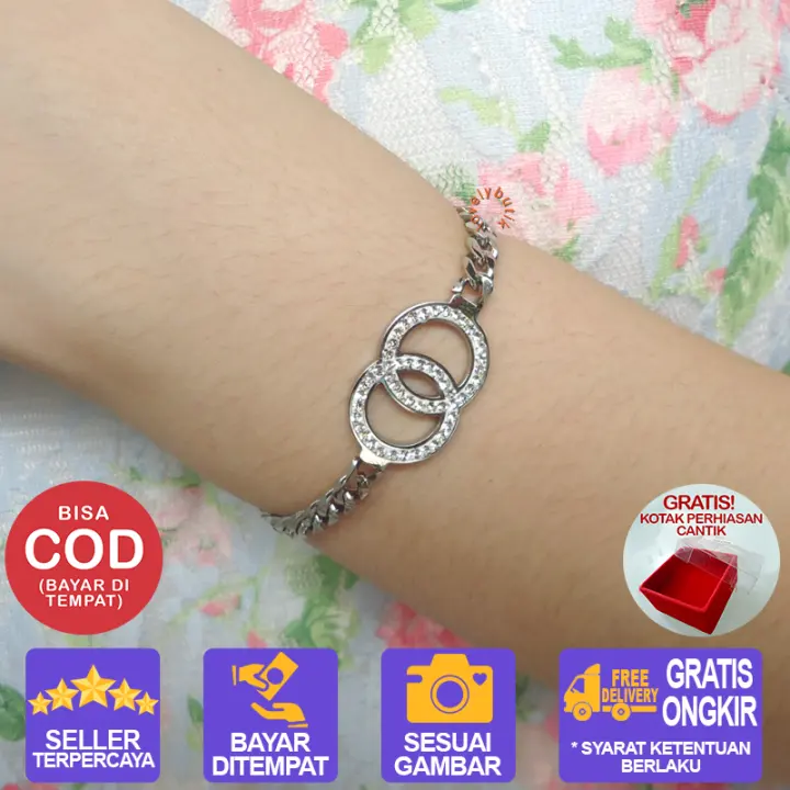 Lovelybutik Gelang Titanium Asli Anti Luntur Warna Silver Emas Rosegold Vanice Gelang Tangan Wanita Titanium Model Gelang Rante Ukuran 19 Cm Bonus Kotak Perhiasan Lazada Indonesia