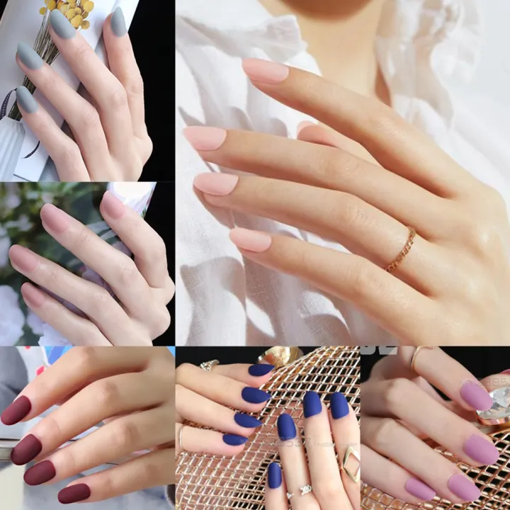 Premium 40 Pilihan Warna Kuku Palsu Oval Matte 24 Lem Double Tapi Isi 12 Fake