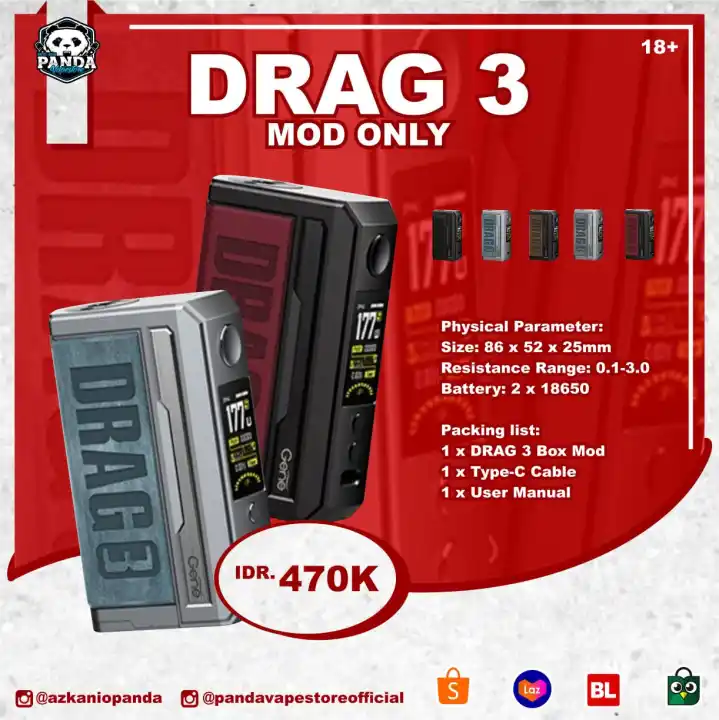 Voopoo Drag 3 177w Mod Only Authentic By Voopoo E Cigarette Lazada Indonesia