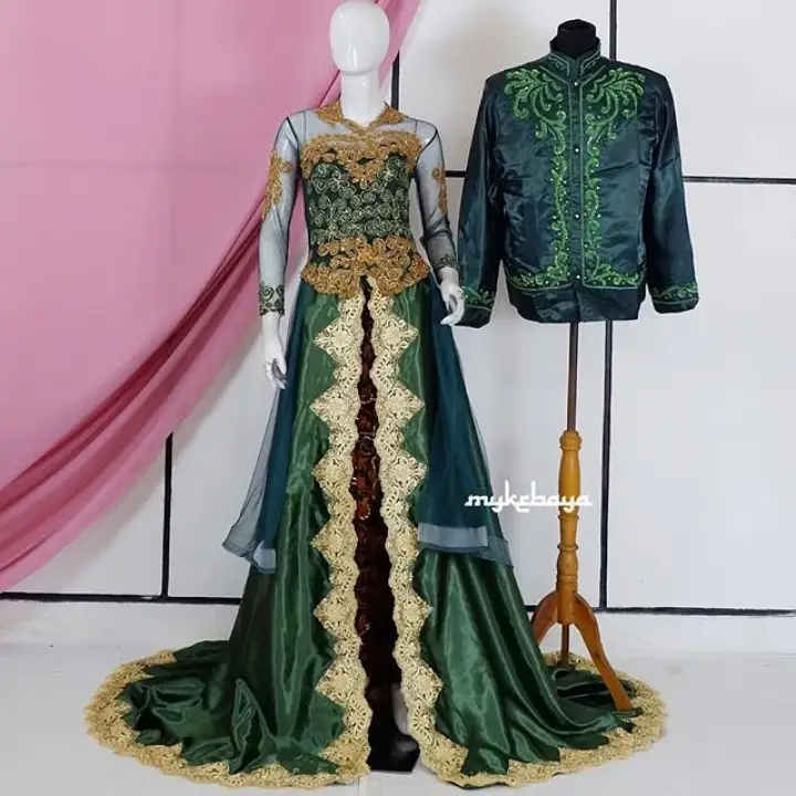 Gaun Pengantin Modern Kebaya Akad Panjang Warna Hijau Army Lazada Indonesia