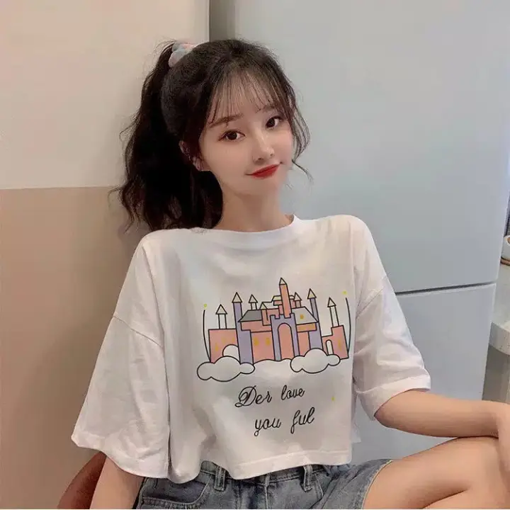 Oversize Crop Der Love Pakaian Baju Kaos Wanita Lengan Pendek Lazada Indonesia