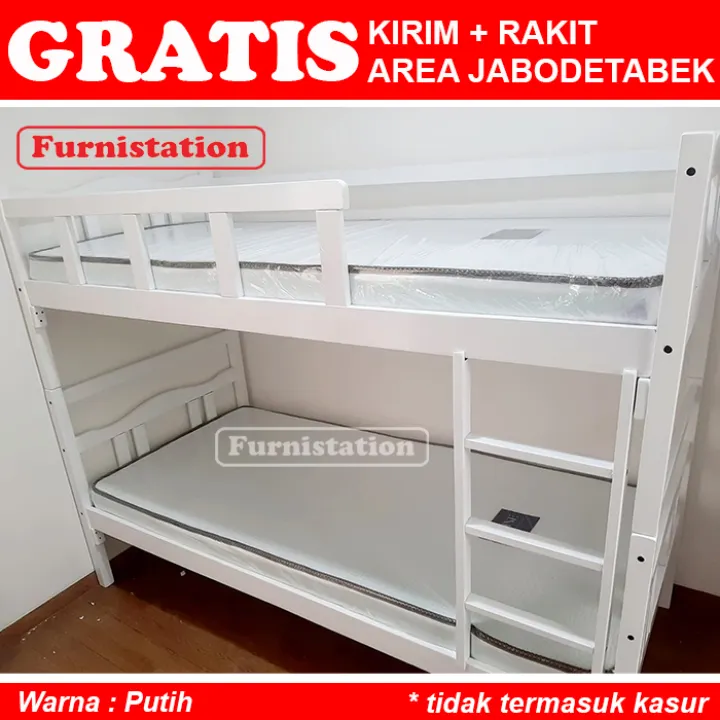 Ranjang Susun 2 Tingkat / Tempat Tidur Susun - Putih Semi Duco