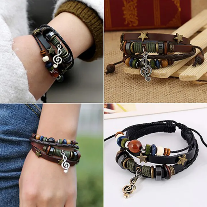 Gelang Tangan Dengan Bahan Kulit Buatan Tangan Dan Hiasan Manik Manik Untuk Pria Dan Wanita Lazada Indonesia
